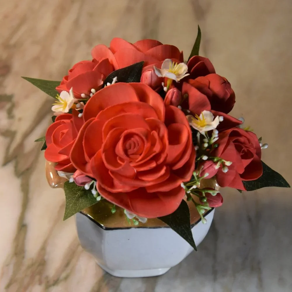 UPCYCLING at it's best! Vintage lusterware sugar bowl w/airbrushed Sola flowers